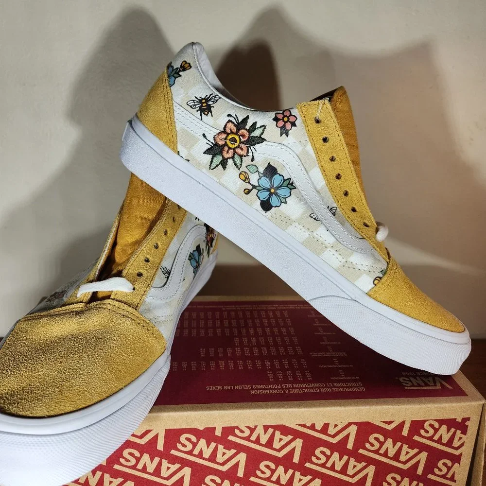 NWT VANS Suede/ Canvas Old Skool (Garden Check) Yellow Men (8.5)/ Women (10.0) - Picture 6 of 16